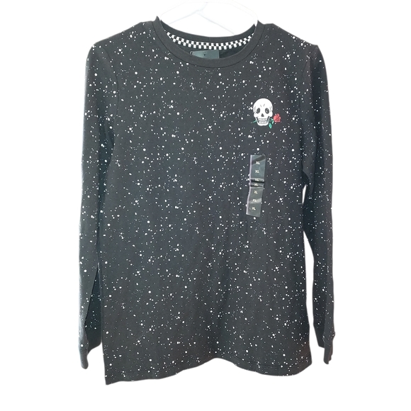 Boys Black Long Sleeve Valentines Paint Splatter Skull Rose T-Shirt Shirt Xl - Picture 14 of 14